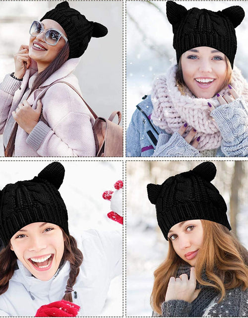 Load image into Gallery viewer, Women Girls Boys Teens Cute CAT Kitty Ears Hats, Winter Warm Woollike Knitted Crochet Christmas Ski Beanie Headgear
