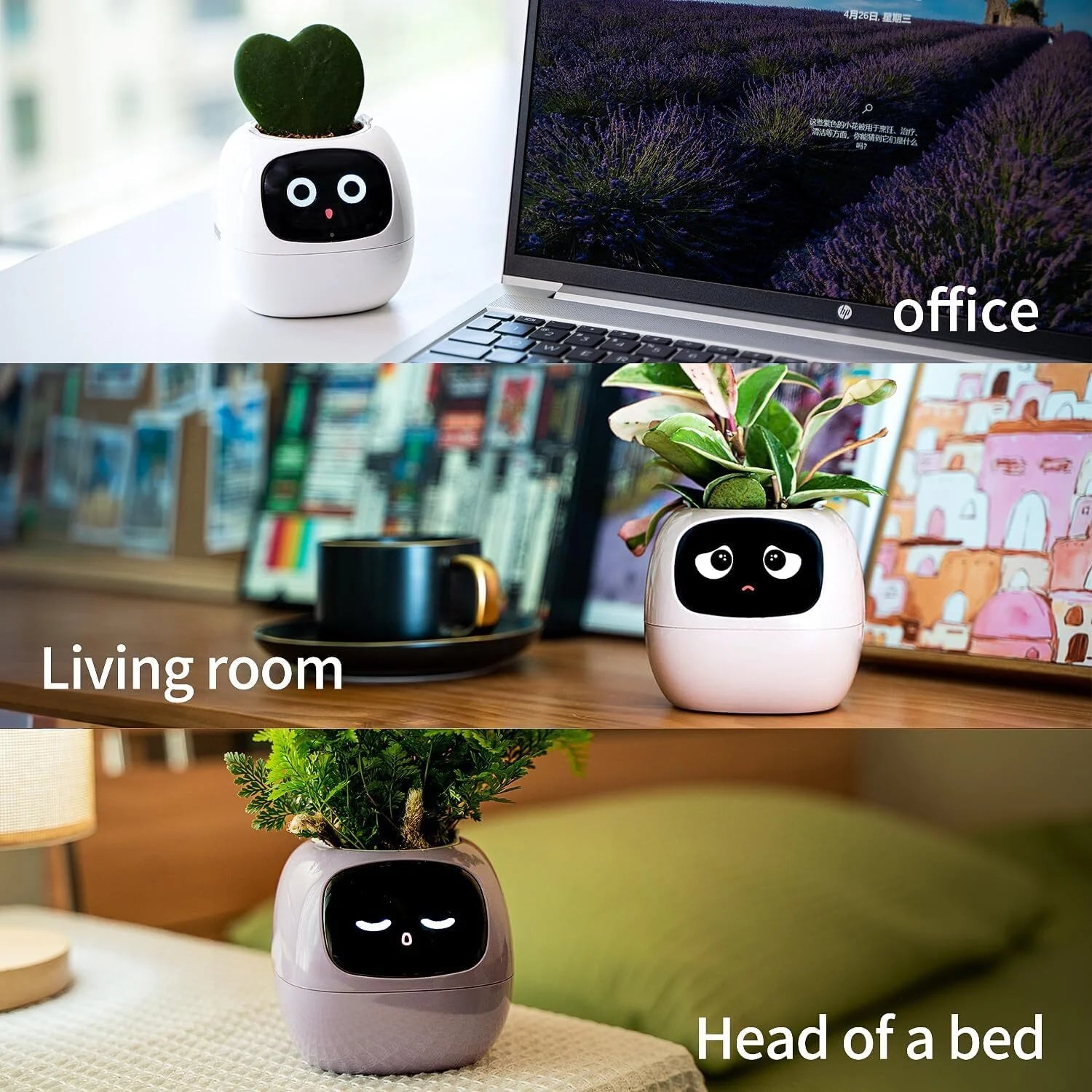 Smart Flowerpots, Electronic Pet Planter with Artificial Intelligence, Time Temperature Display, Guidance on Plant Care with Emojis, for Indoor Decoration