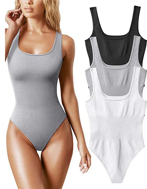 Load image into Gallery viewer, White Strappy Bodysuit Sexy Backless Ribbed Bodysuit Romper String Femmesexy Sleeveless Tank Top Gloved Bodysuit Body Female2956
