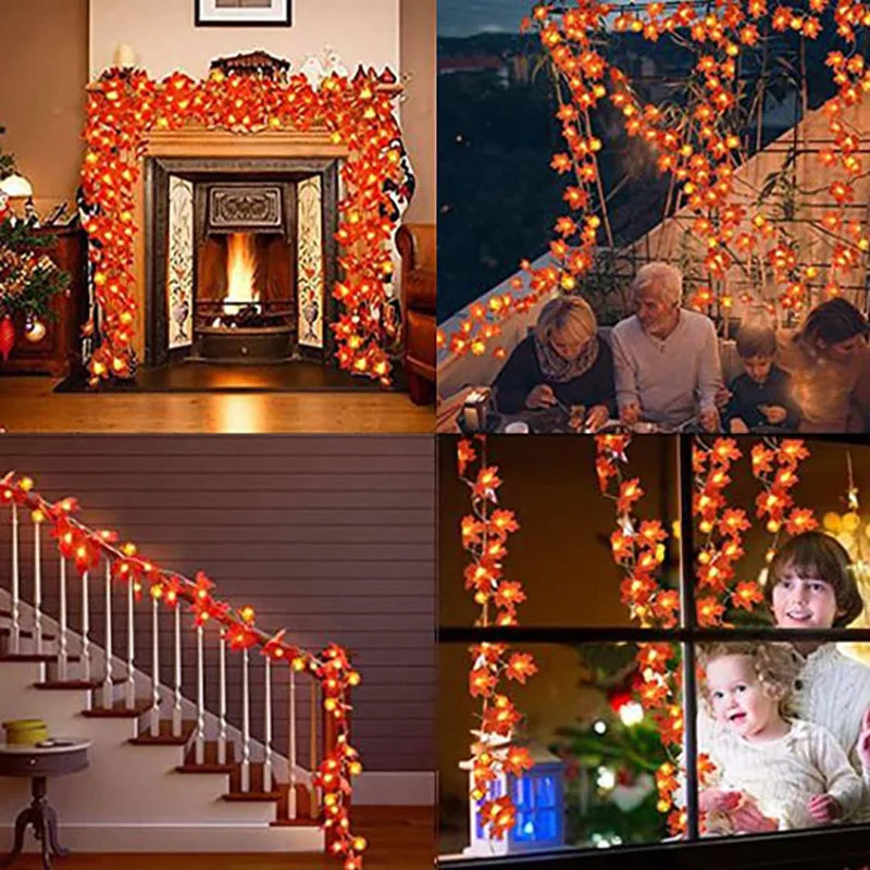 Thanksgiving Lights Fall Maple Leaves String Lights Thanksgiving Decorations Autumn Garland Home Indoor Decor Halloween Lights