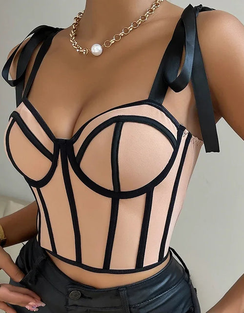 Load image into Gallery viewer, Women Lace up Straps Crop Tops Patchwork Stripe Sexy Exposed Navel Tank Top Beach Camis Streetwear Tube Tops Women 2024 Summer
