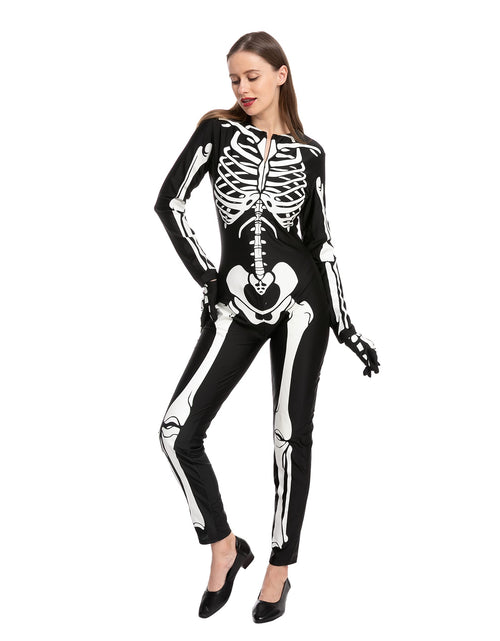 Load image into Gallery viewer, Glow in the Dark Skeleton Costume for Adults Women Halloween Dress up Party Role Playing Cosplay
