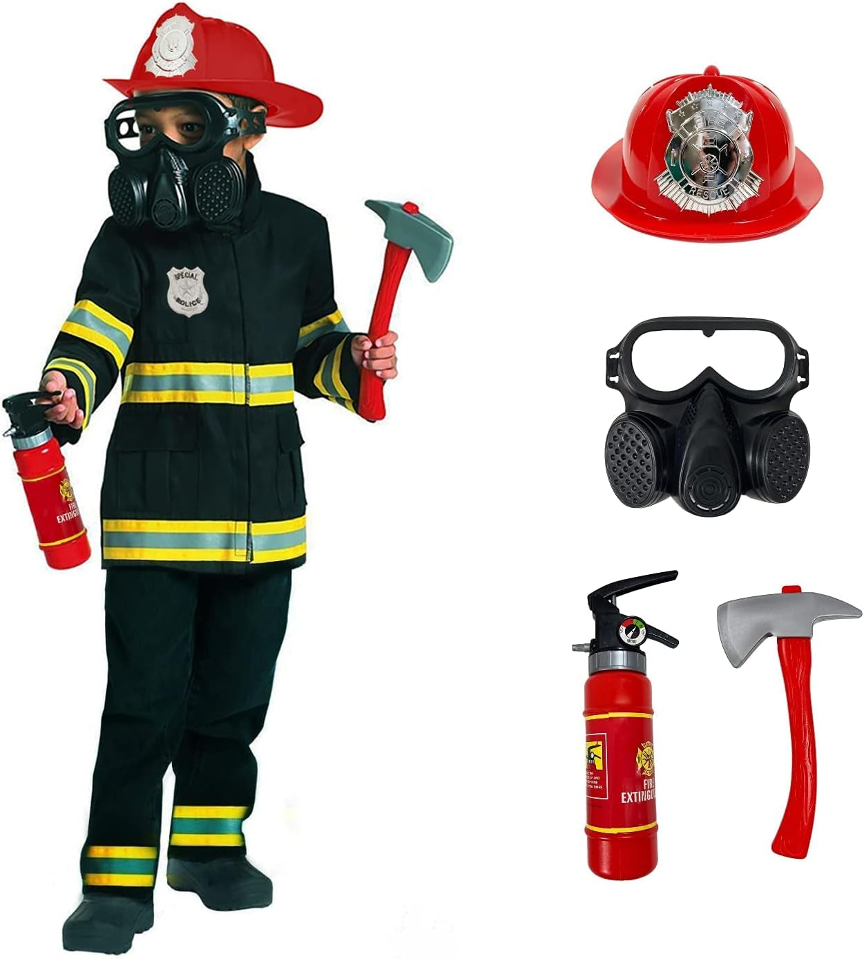 Costumes Firefighter Costume for Kids Black Fireman Halloween Costumes for Kids