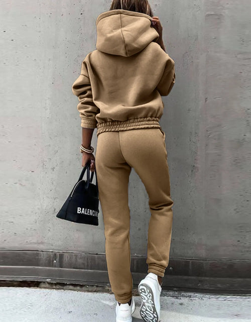 Load image into Gallery viewer, Women‘S Hooded Sweatshirt Soild Casual Sport Trouser Suit 2021 Autumn Winter New Fashion Long Sleeved Sports Suit Ladies Clothes
