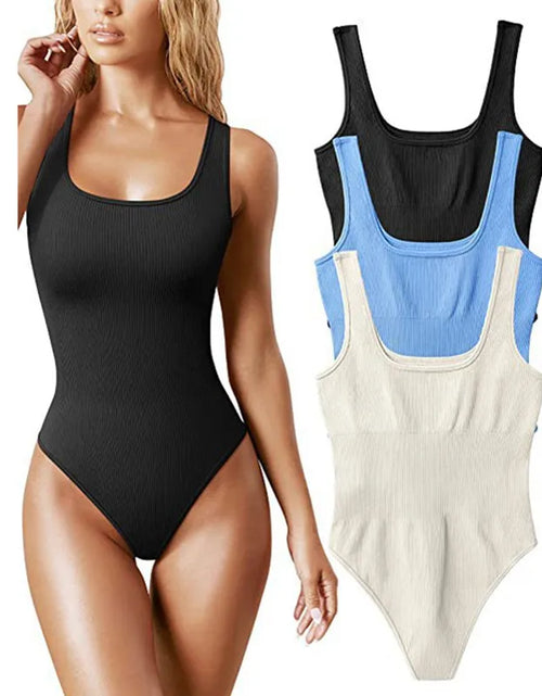 Load image into Gallery viewer, White Strappy Bodysuit Sexy Backless Ribbed Bodysuit Romper String Femmesexy Sleeveless Tank Top Gloved Bodysuit Body Female2956
