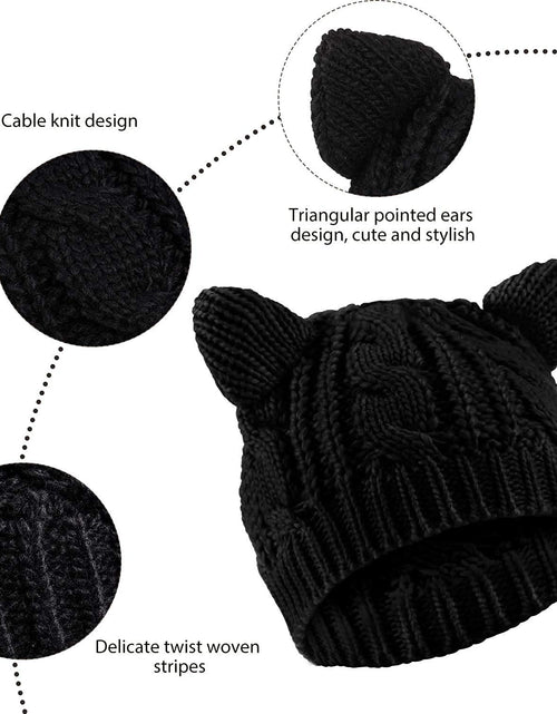 Load image into Gallery viewer, Women Girls Boys Teens Cute CAT Kitty Ears Hats, Winter Warm Woollike Knitted Crochet Christmas Ski Beanie Headgear
