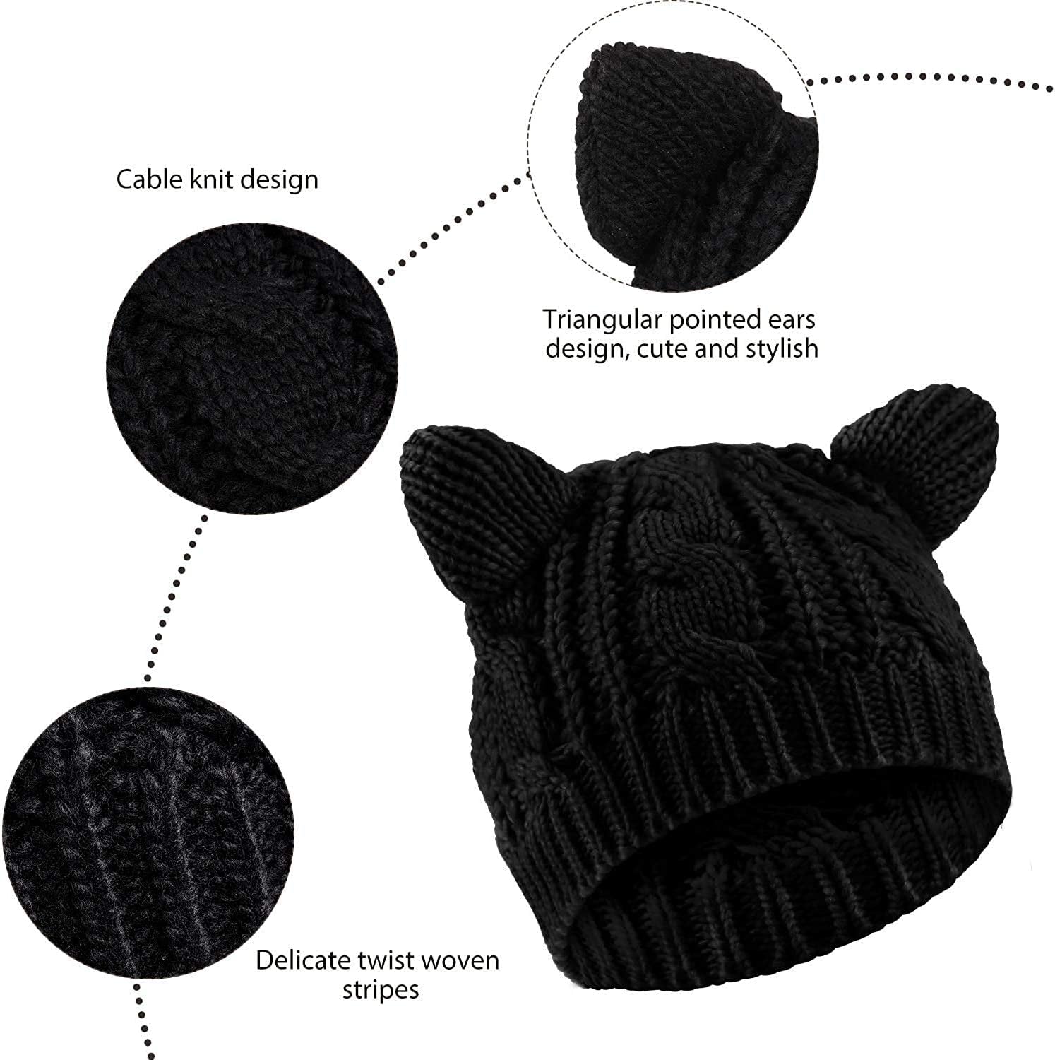 Women Girls Boys Teens Cute CAT Kitty Ears Hats, Winter Warm Woollike Knitted Crochet Christmas Ski Beanie Headgear