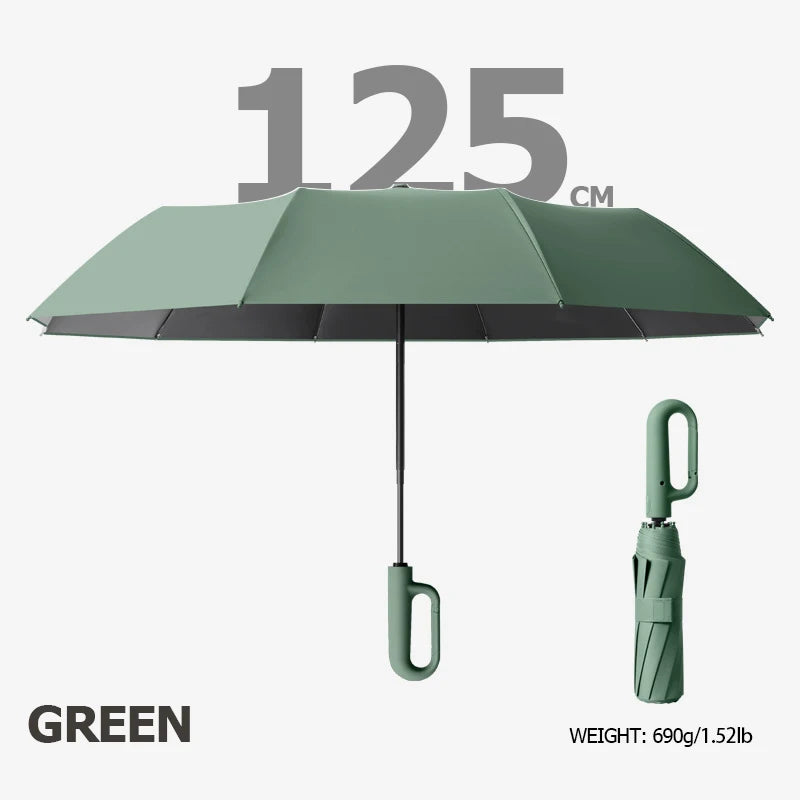 Big Windproof Strong Umbrella with Reflective Stripe Reverse Automatic Fold UV Umbrella for Rain Sun Carabiner Handle Luxury