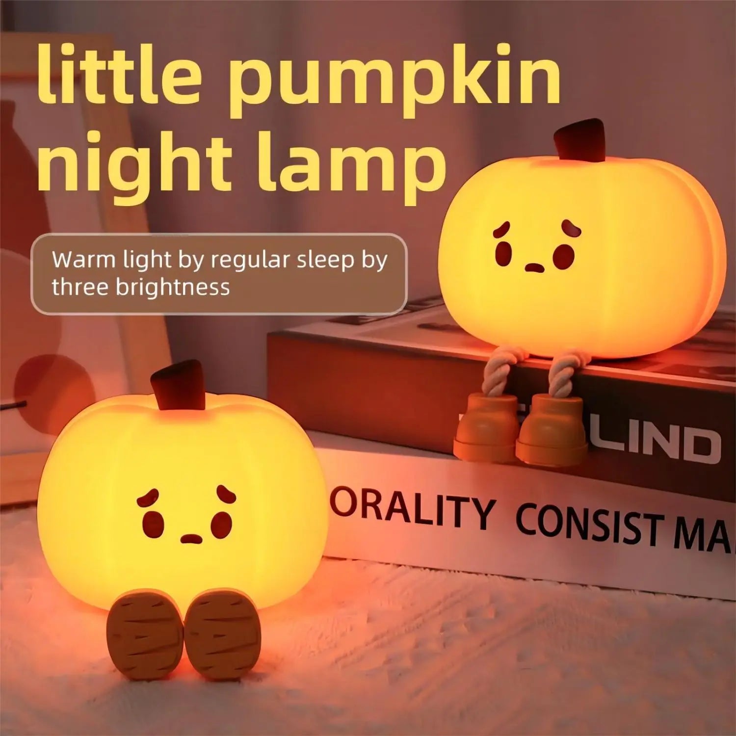 Cute Pumpkin LED Night Light Cartoon Silicone Lamp USB Rechargeable Timing Sleeping Lamp Bedroom Decoration for Children