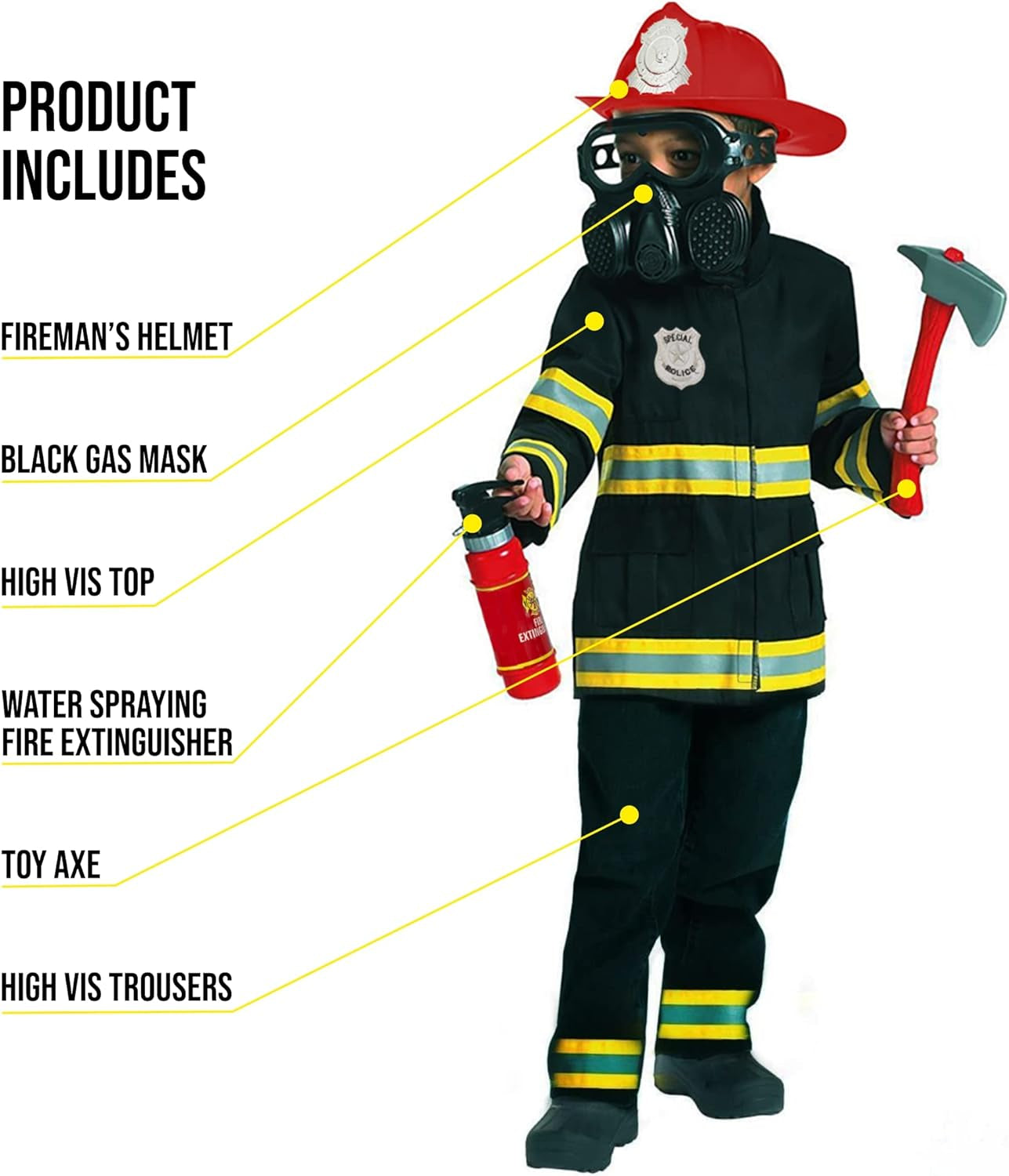 Costumes Firefighter Costume for Kids Black Fireman Halloween Costumes for Kids