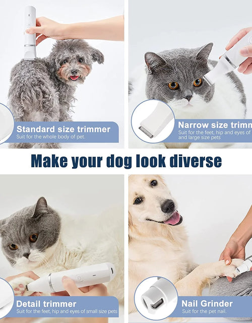 Load image into Gallery viewer, Dog Clippers , Dog Grooming Kit, Rechargeable Low Noise Cordless Pet Clippers with 4 Size Trimmer Head, Complete Set of Dog Grooming Tools for Dogs, Cats and Other Pets
