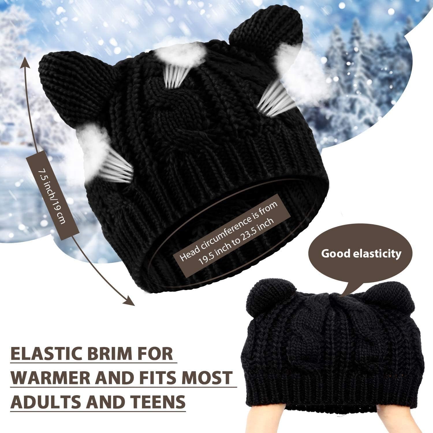 Women Girls Boys Teens Cute CAT Kitty Ears Hats, Winter Warm Woollike Knitted Crochet Christmas Ski Beanie Headgear