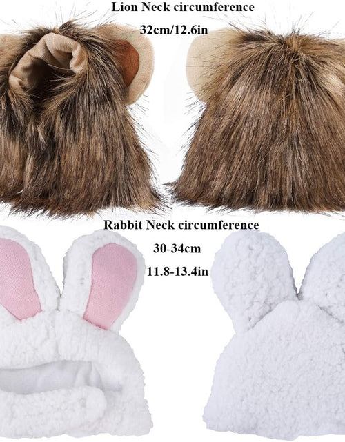 Load image into Gallery viewer, 2 Pack Lion Mane Wig Costume for Cat Costume Bunny Rabbit Hat Headwear with Ears Pet Cosplay Dress up Halloween Party Costume Accessories for Cats &amp; Small Dogs
